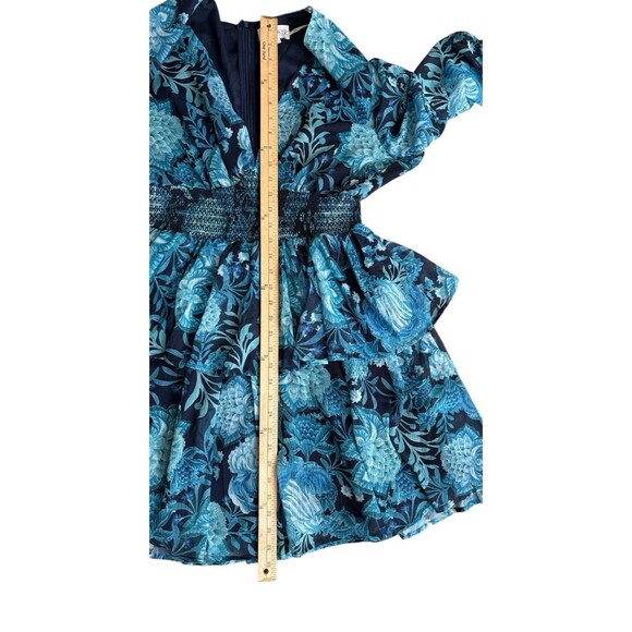 L'Atiste by Amy Layered Ruffle Tiered Dress Blue Floral Women's 1X Sheer Sleeves - Picture 10 of 16